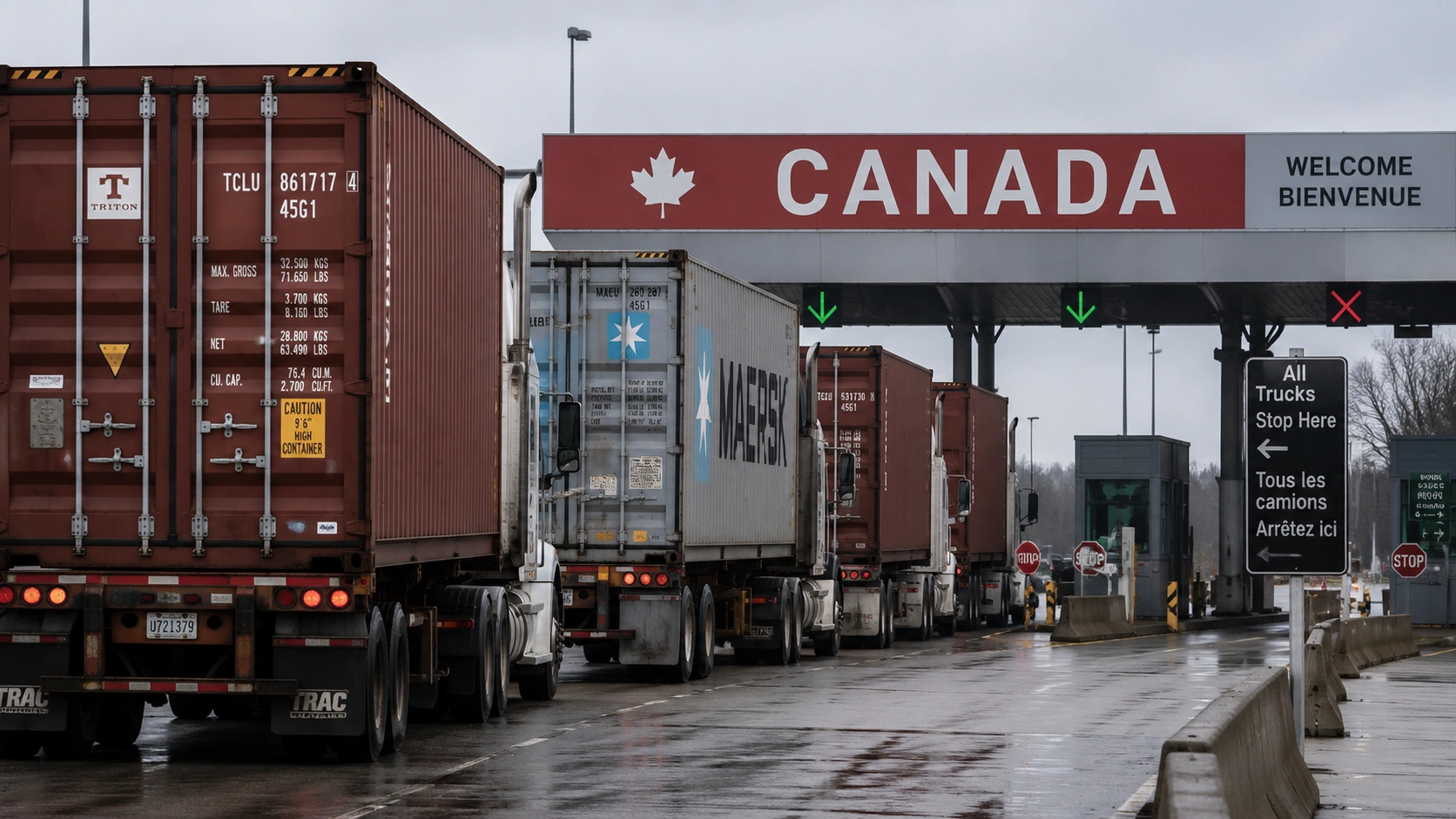 Cross-border trade shipping containers affected by Canada US tariffs