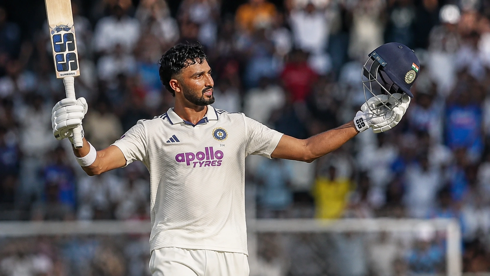 Devdutt Padikkal century celebration India vs Sri Lanka 2nd Test 2026 Colombo