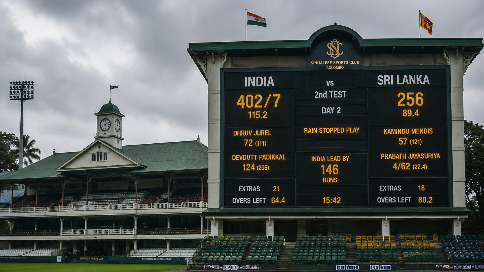 India vs Sri Lanka 2nd Test 2026 scoreboard Colombo SSC
