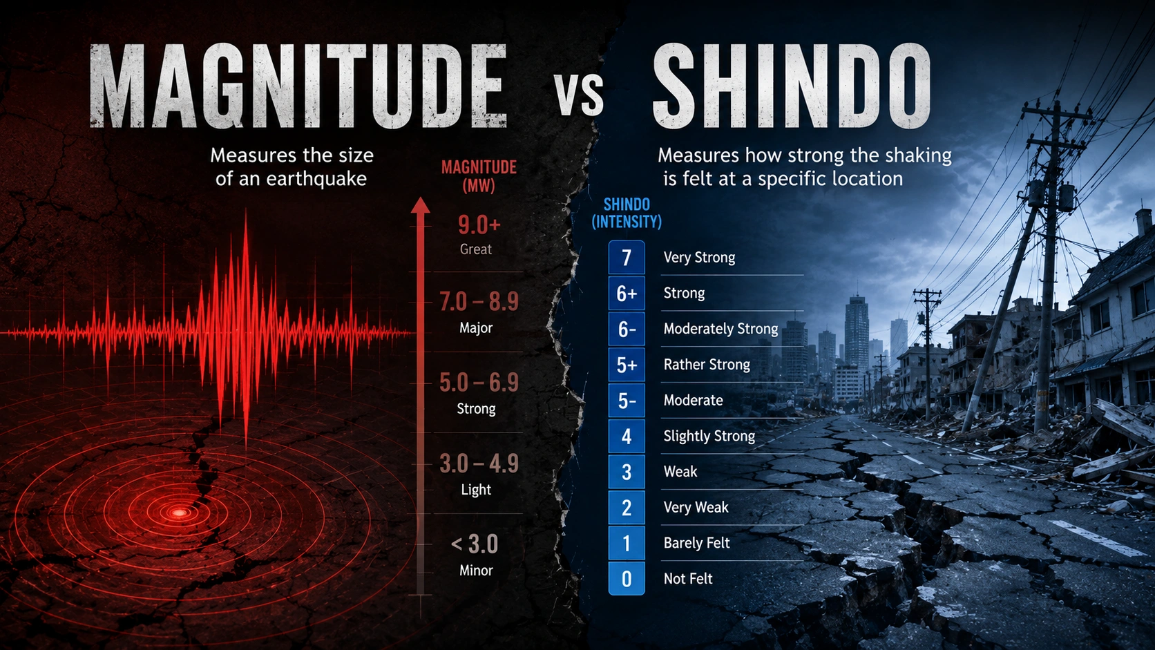 Magnitude vs Shindo